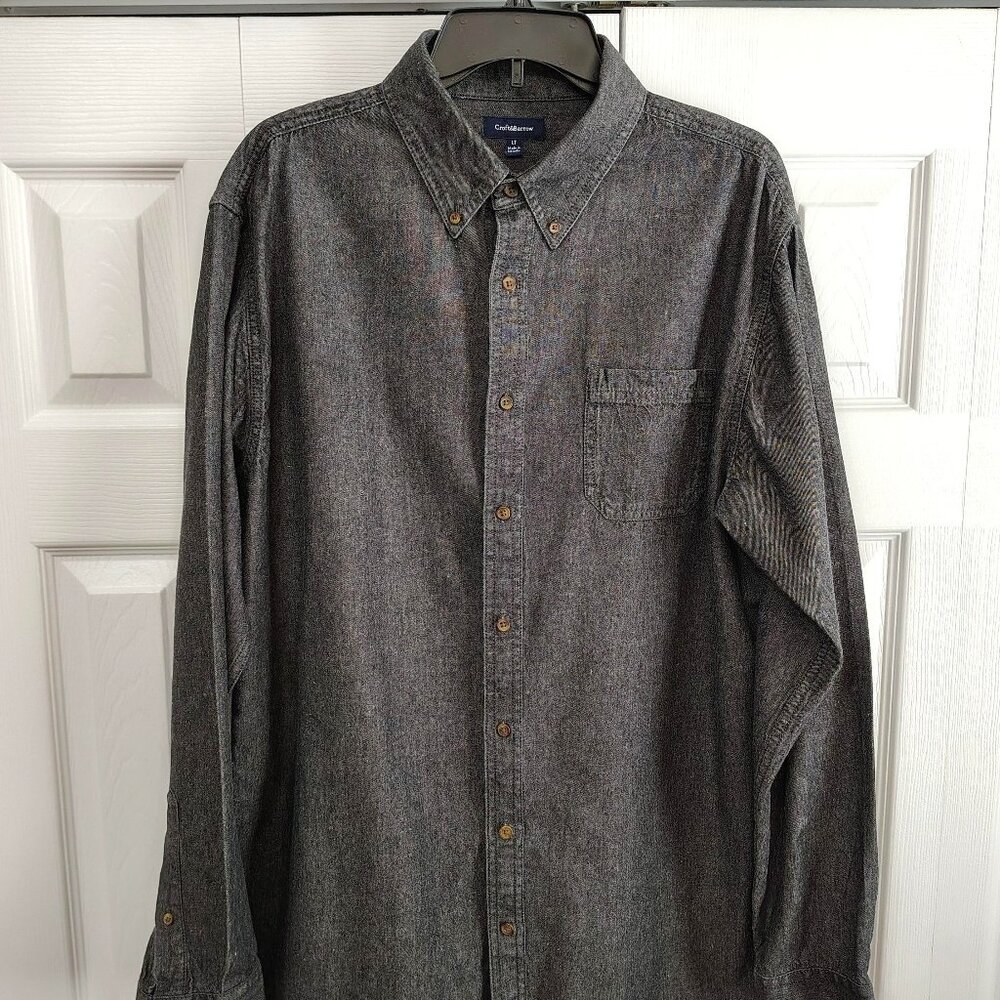 Men's Croft & Barrow charcoal LS heavy cotton casual/work shirt, Size Large Tall